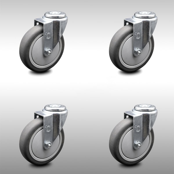 5 Inch SS Thermoplastic Rubber Wheel Swivel Bolt Hole Caster Set